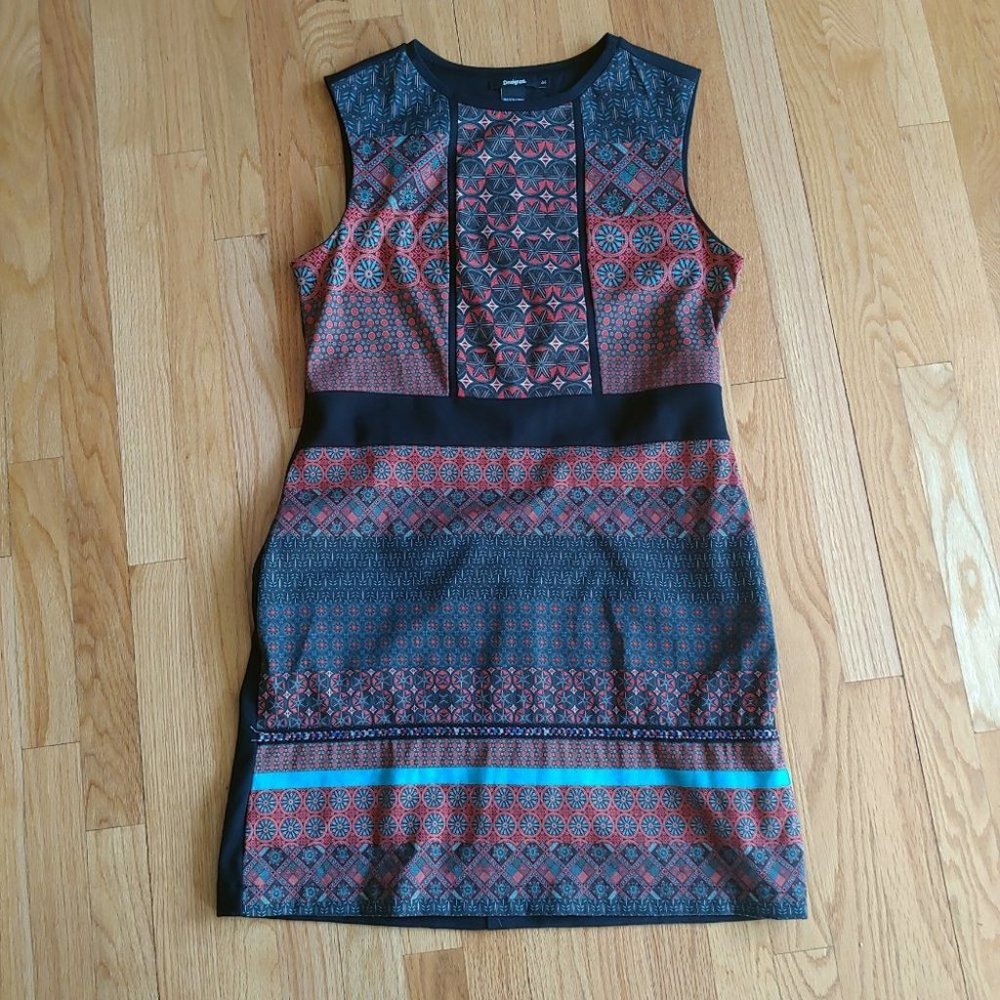 [SOLD] Desigual Birmania Woven Sleeveless Geometric Design Shift Dress - Picture 10 of 16